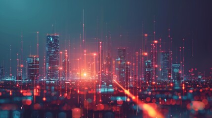 Fototapeta premium Smart city with particle glowing light connection design, big data connection technology concept.