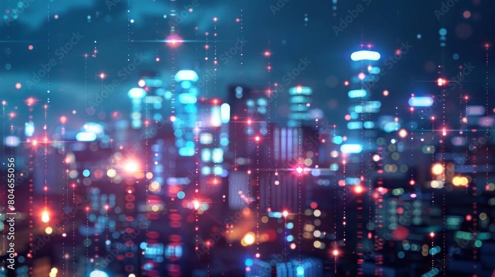 Aufkleber Smart city with particle glowing light connection design, big data connection technology concept.