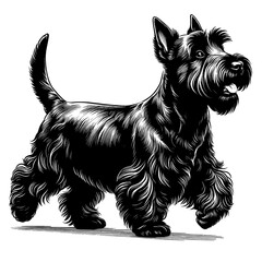 Cute Scottish Terrier dog in full-body, hand drawn sketch. Vector isolated on white background	