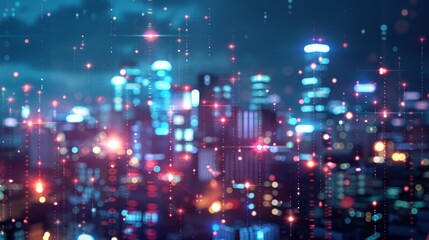 Smart city with particle glowing light connection design, big data connection technology concept.
