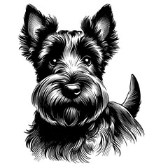 Cute Scottish Terrier dog portrait, hand drawn sketch. Vector isolated on white background	