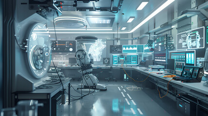 The modern equipment in the operating room on the greyhish background 