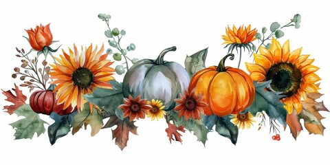 Autumn Greeting Card with Pumpkins and Sunflowers Generative AI