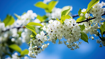 cherry blossom in spring, closeup of beautiful white flowers