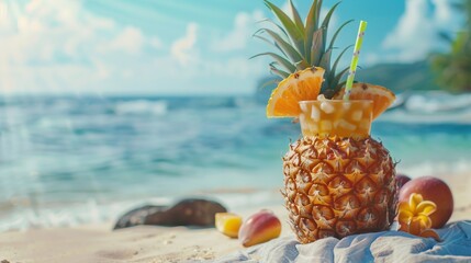 Refreshing Pineapple Drink on Sandy Beach