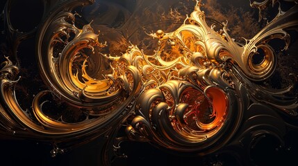 Liquid Gold and Dark Swirls in an Abstract Design