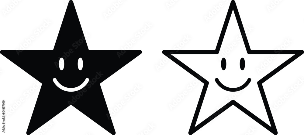 Poster smiling star icon set in two styles isolated on white background . vector illustration