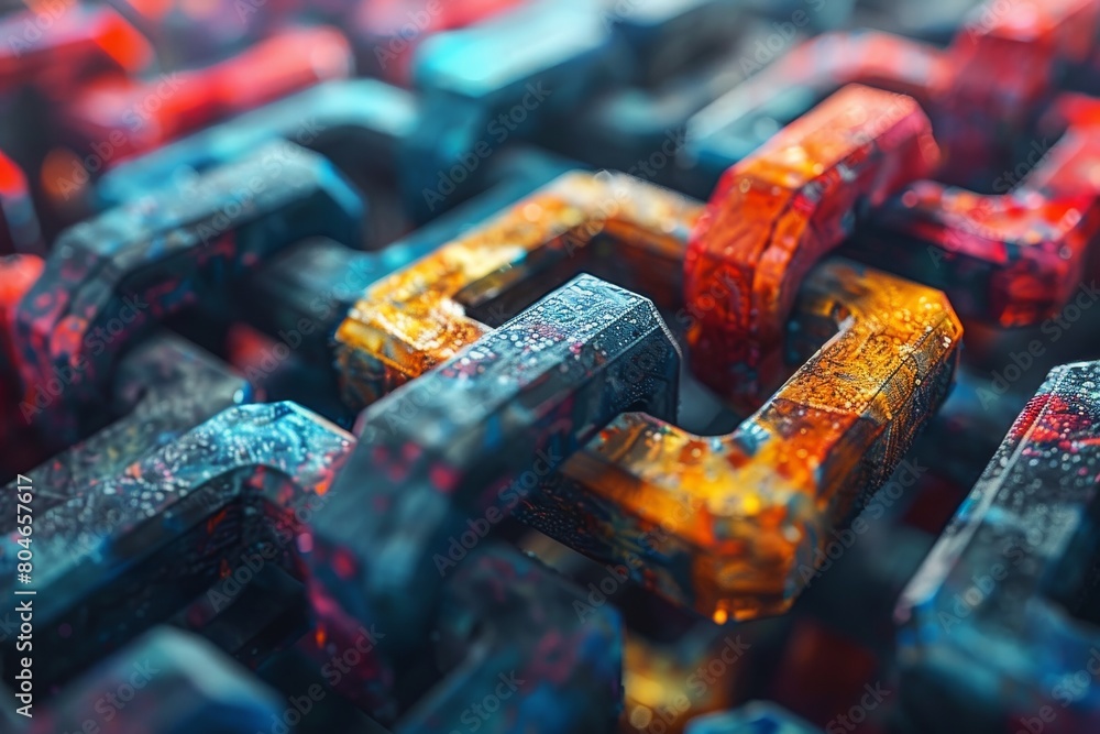 Poster textured hexagonal shapes with a vivid mix of colors create an abstract digital landscape this image