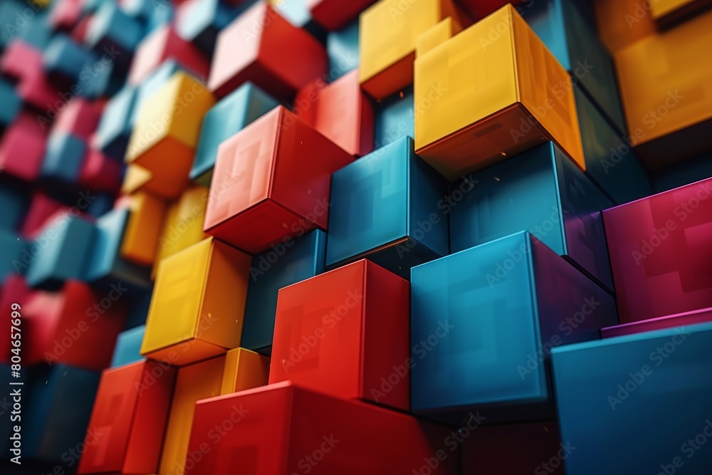 Poster this image showcases a multitude of vibrant, 3d-rendered cubes arranged in a dynamic, geometric patt