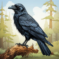 Fototapeta premium Watercolor Crow vector, clipart Illustration, Generative Ai