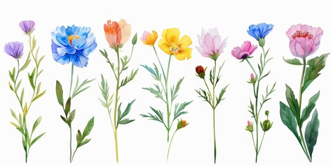 Watercolor Floral Elements for Greeting Cards Generative AI