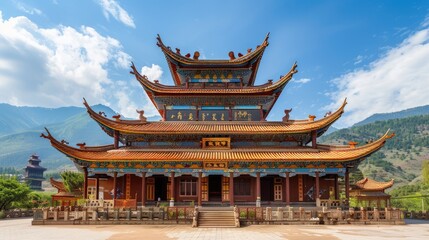 Naklejka premium Yuantong Temple. A Daytime View of the Old and Majestic Temple Building