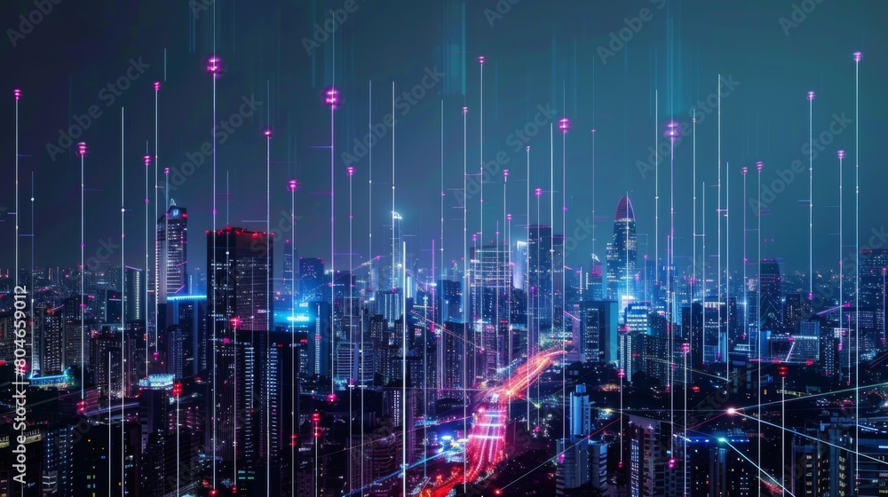 Aufkleber The modern creative communication and internet network connect in smart city . Concept of 5G wireless digital connection and internet of things future.