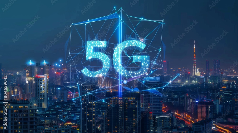 Aufkleber The modern creative communication and internet network connect in smart city . Concept of 5G wireless digital connection and internet of things future.