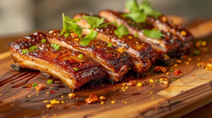 Traditional Asian spices adorning layers of marinated pork belly, promising a flavor explosion."