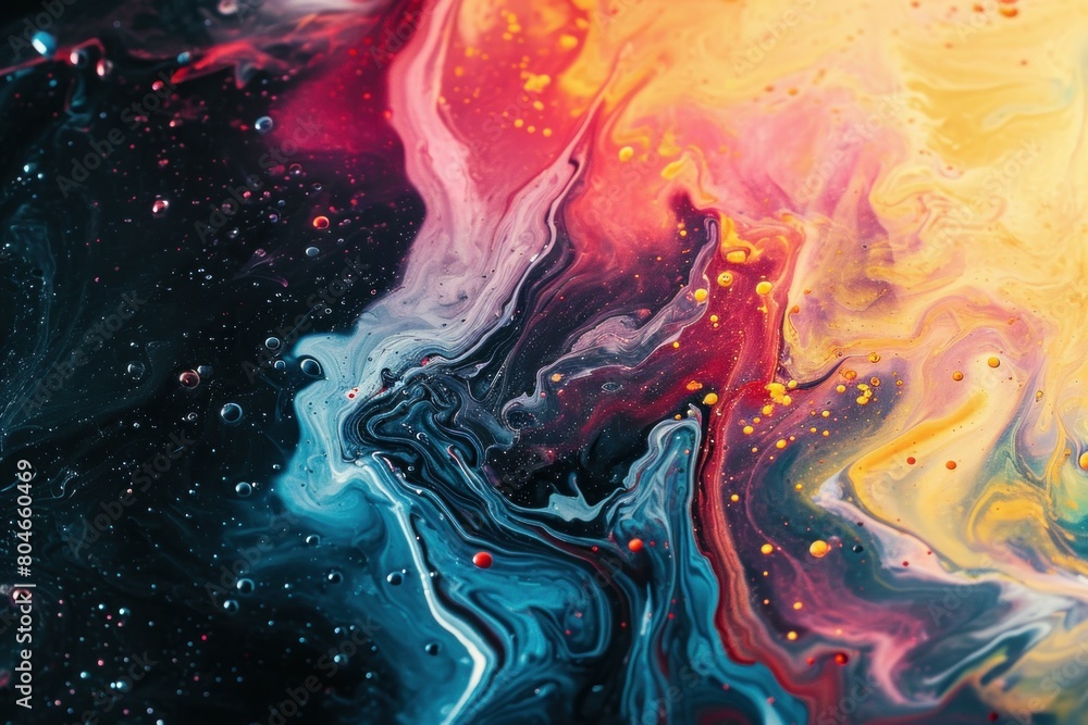 Poster unpredictable abstract colorful liquid. drop pigment. generate ai