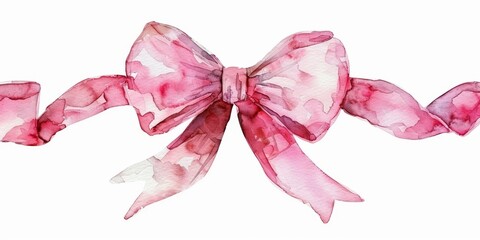 Watercolor Pink Bow on White Background Generative AI