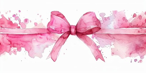 Watercolor Pink Bow on White Background Generative AI
