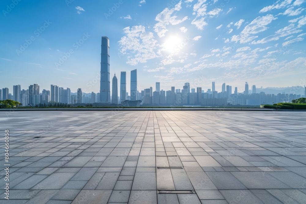 Poster empty square floor with city skyline background in shenzhen, china generative ai