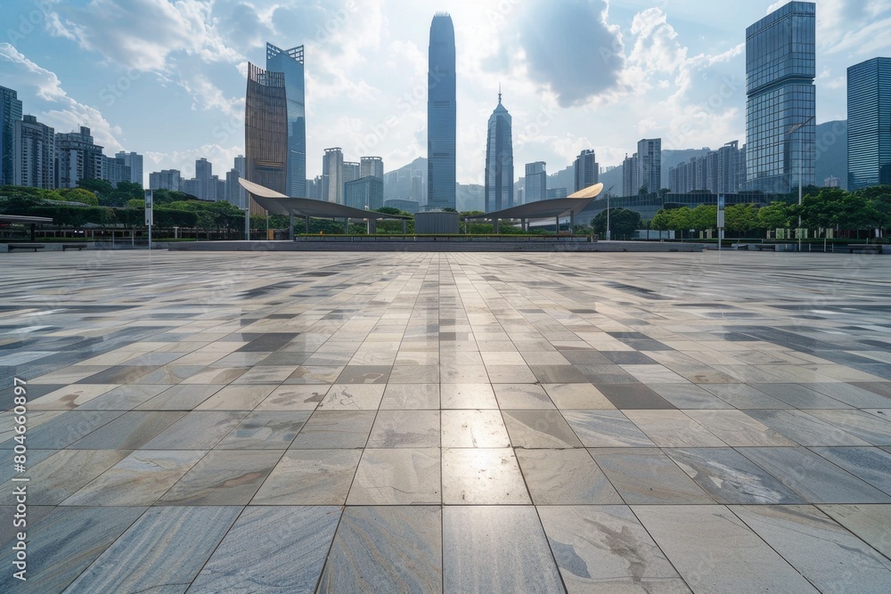 Poster empty square floor with city skyline background in shenzhen, china generative ai