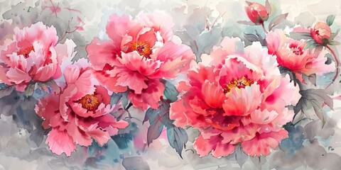 Delicate Pink Peonies in Watercolor Style Generative AI