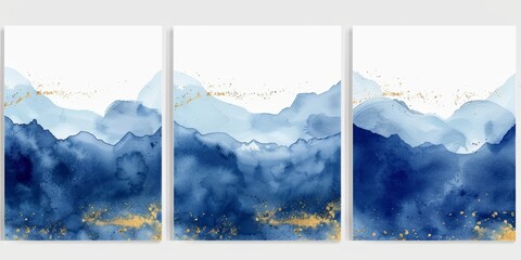 Gold Watercolor Splash Abstract Shapes Poster Design Generative AI
