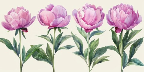 Delicate Pink Peonies Watercolor Illustration Generative AI