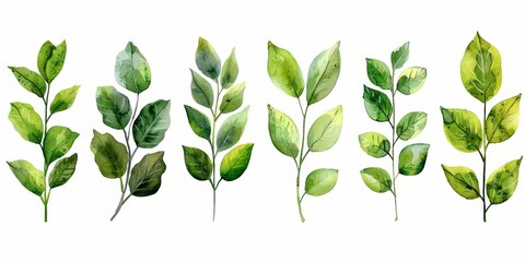 Watercolor Green Leaves Elements for Wedding Decor Generative AI