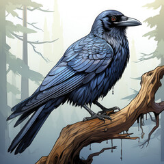 Fototapeta premium Watercolor Crow vector, clipart Illustration, Generative Ai