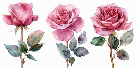 Watercolor Pink Roses for Wedding Stationery Generative AI