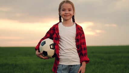 little girl schoolgirl with soccer ball, happy face child kid smile, street game soccer ball stadium, amateur player footwear, amateur soccer game, amateur soccer player, athletic field play, backyard