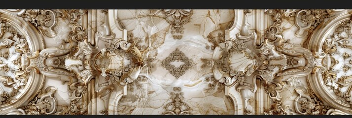 Baroque, barocco ornate gold and marble ceiling non linear reformation design. elaborate ceiling with intricate accents depicting classic elegance and architectural beauty - obrazy, fototapety, plakaty