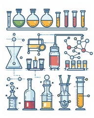Cosmetics production icons Laboratory process, ingredients and data analytics Pixel perfect, editable stroke