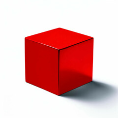 Vibrant Red Geometric Cube on Clean White Background: Abstract 3D Shape Illustration