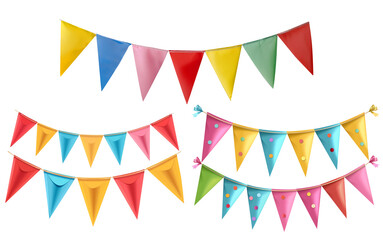 set of colorful triangle festive flags on transparent background. For party, banner, design