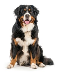 Sitting Bernese Mountain Dog. Isolated Pet Animal Sitting in Photo on White Background 