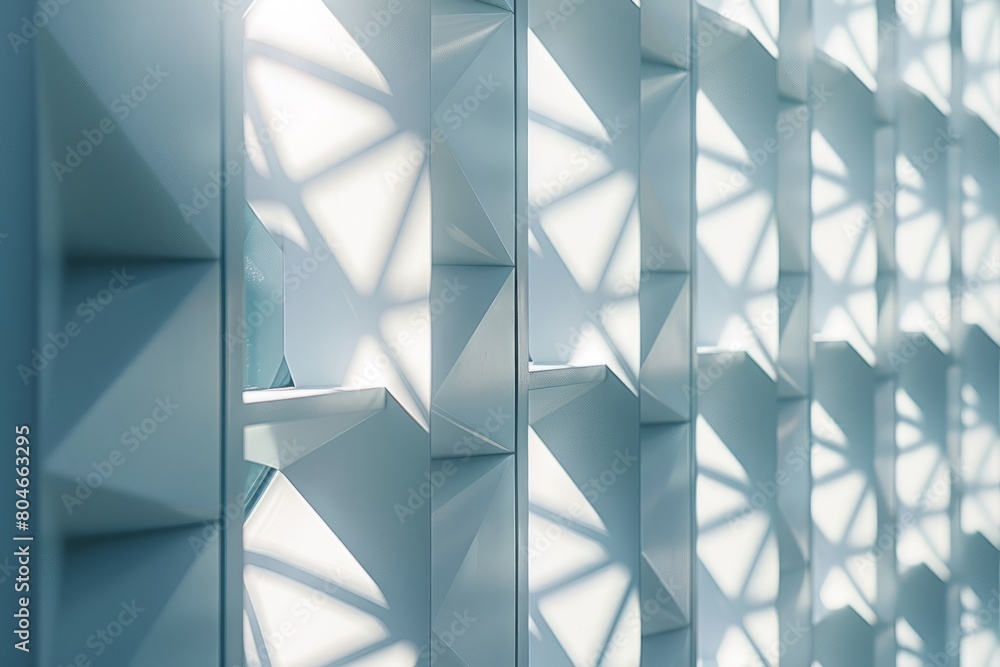 Poster a detailed close-up view of a modern building showcasing a multitude of windows in gray and light bl
