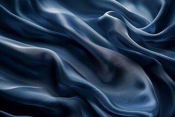 Obraz premium Close-up view of a smooth, dark blue silk fabric capturing light and texture details
