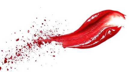 Red Hot Lip Gloss Swatch: A Smudge of Pink and Red Color Sample Isolated on a White Background