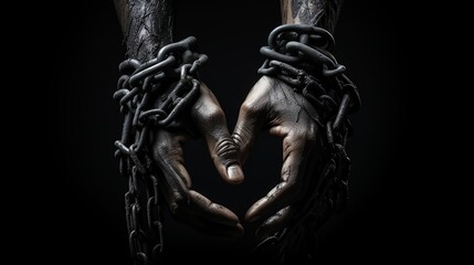 Two hands chained together in a heart shape - obrazy, fototapety, plakaty