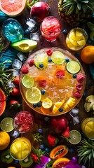 Fototapeta premium Assorted Fruits and Drinks Spread on Table