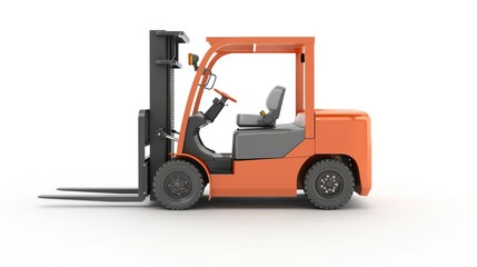 Orange Electric Forklift. Powerful Loader Fork Lift for Construction and Warehouse Operations