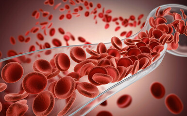 The flow of blood in a blood vessel.