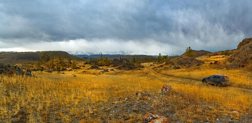 Russia. The South of Western Siberia, the Altai Mountains. The beginning of autumn on picturesque...