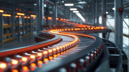 A conveyor belt transporting goods in a warehouse, close-up