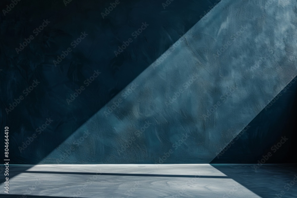 Poster minimalist room with concrete floor casting a long shadow on wall, creating a stark and simple atmos