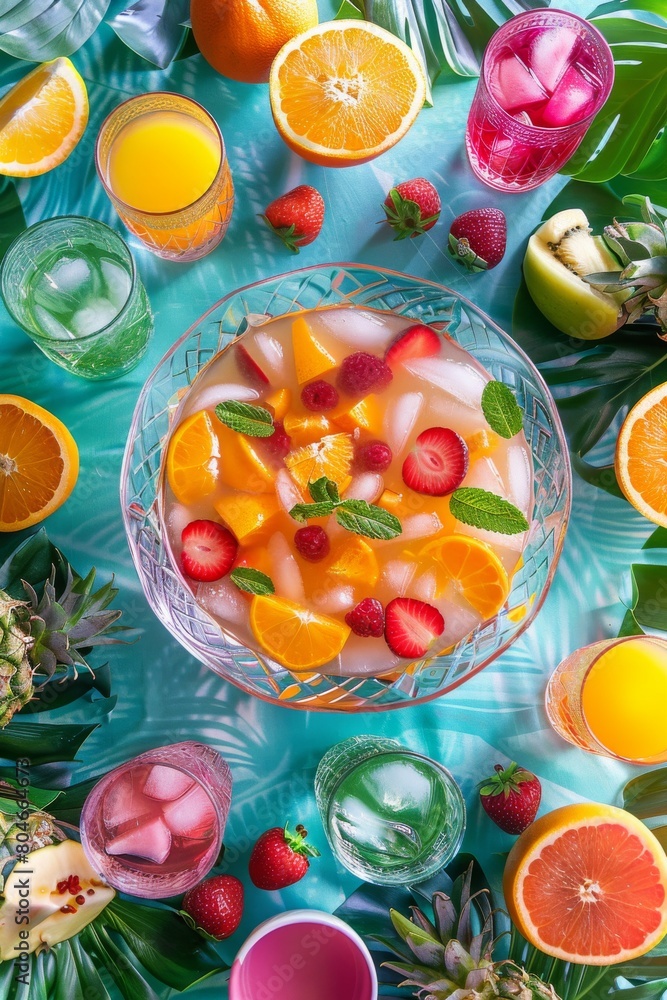 Wall mural Bowl of Fruit and Juice Glasses