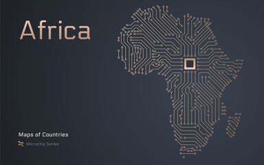 Africa Map with Shown in a Microchip Pattern. E-government. Continent Vector maps. Microchip Series