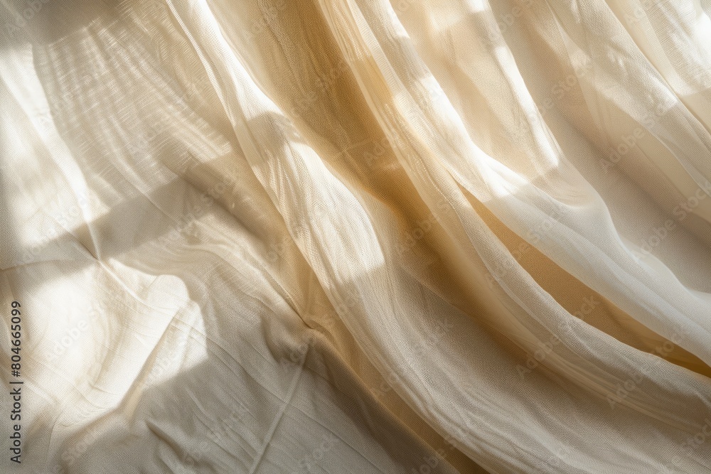 Aufkleber close-up view of sheer curtain with sunlight shining through it, creating a soft glow
