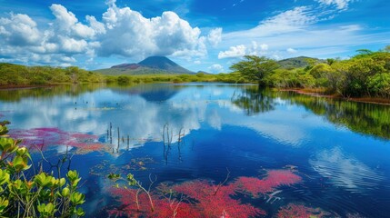 Magical and Natural Beauty of Flamingo Lake in Island in Galapagos